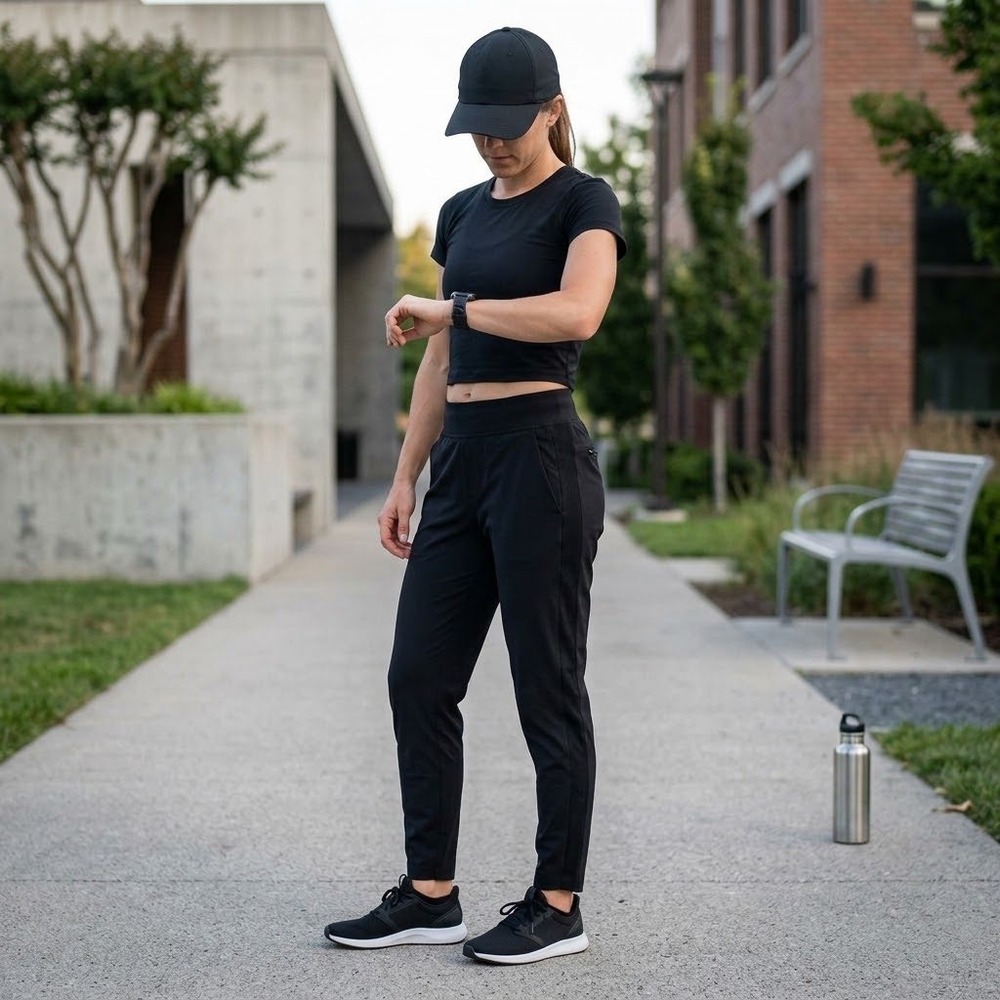 Athleta Brooklyn Ankle Pant Black Tapered Trouser Ribbed Side Stripe Womens 8